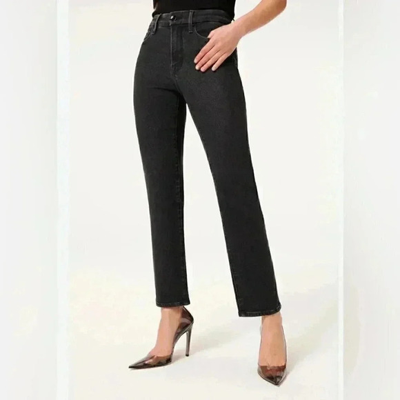 Good American “good legs straight” stretch casual 5 pocket black denim jean 2 - Picture 1 of 5